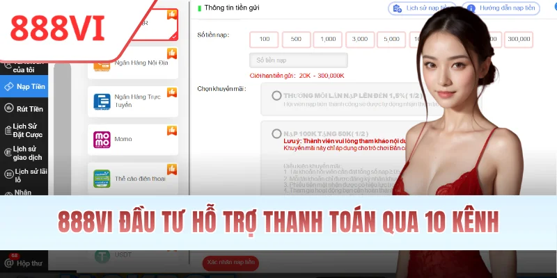 888VI đầu tư hỗ trợ thanh toán qua 10 kênh